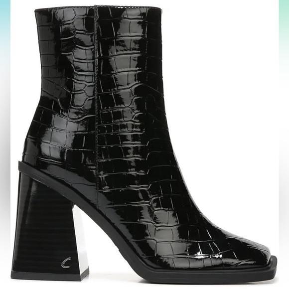 Sam Edelman Circus Women's Layla Black Croc-Embossed Ankle Boots - Picture 1 of 12